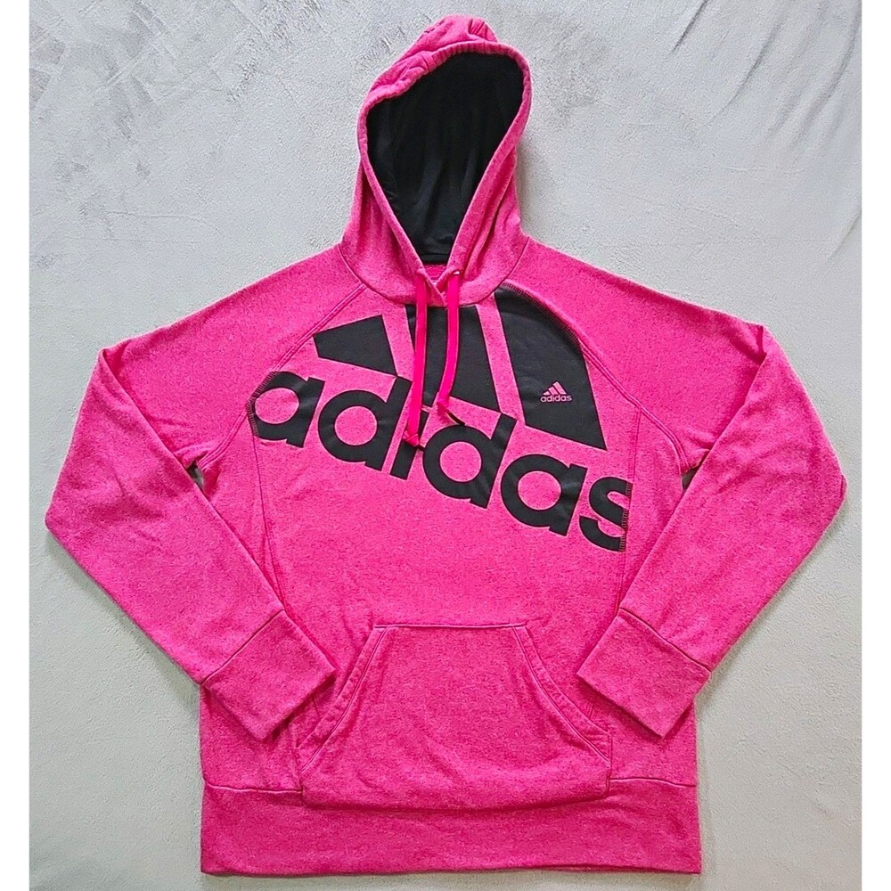 adidas climawarm Pink Pullover Hoodie Womens L Logo Graphic Print Pockets